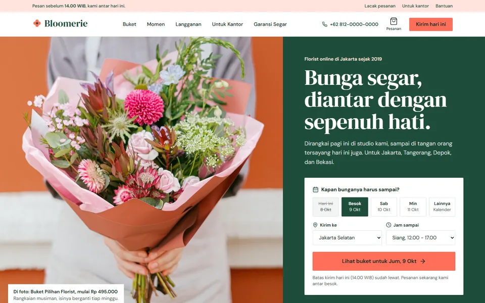 Tampilan halaman utama Bloomerie