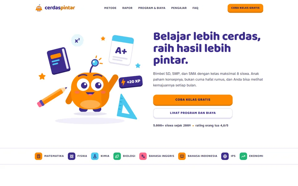 Tampilan halaman utama Cerdas Pintar