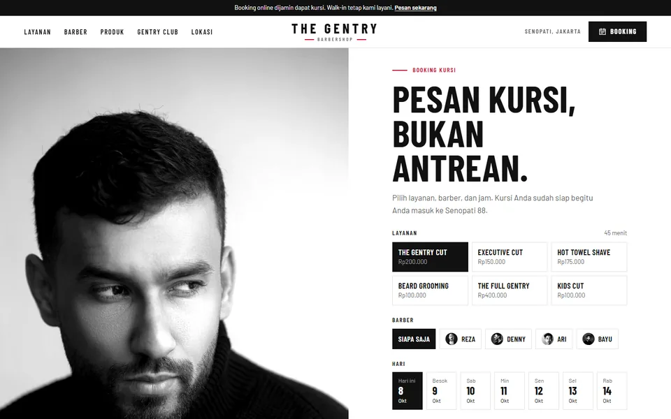 Tampilan halaman utama The Gentry