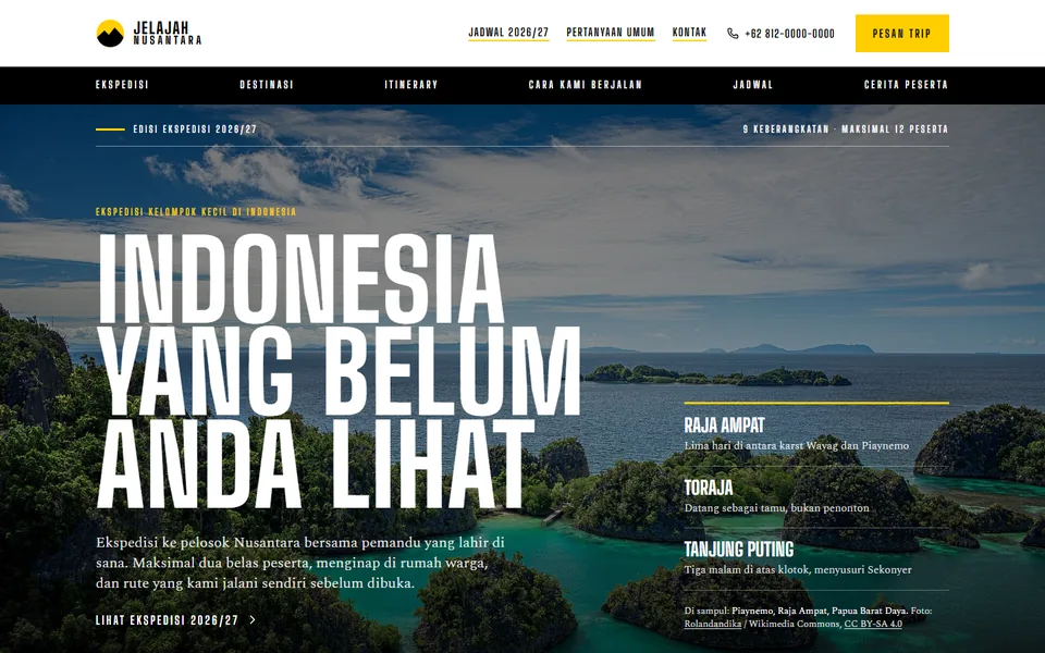 Tampilan halaman utama Jelajah Nusantara
