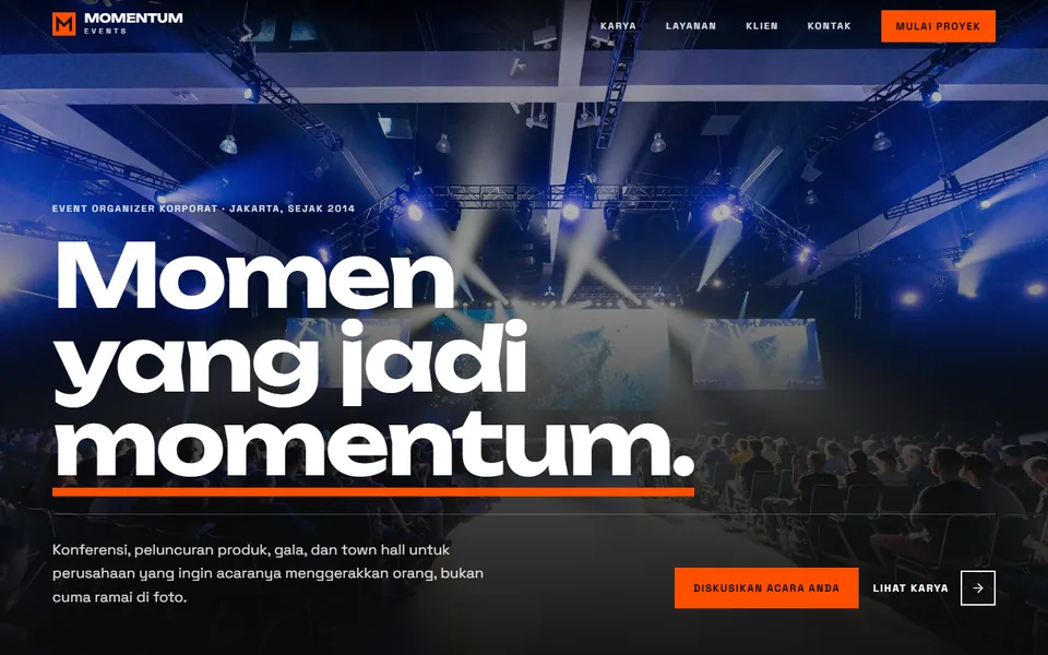 Tampilan halaman utama Momentum Events