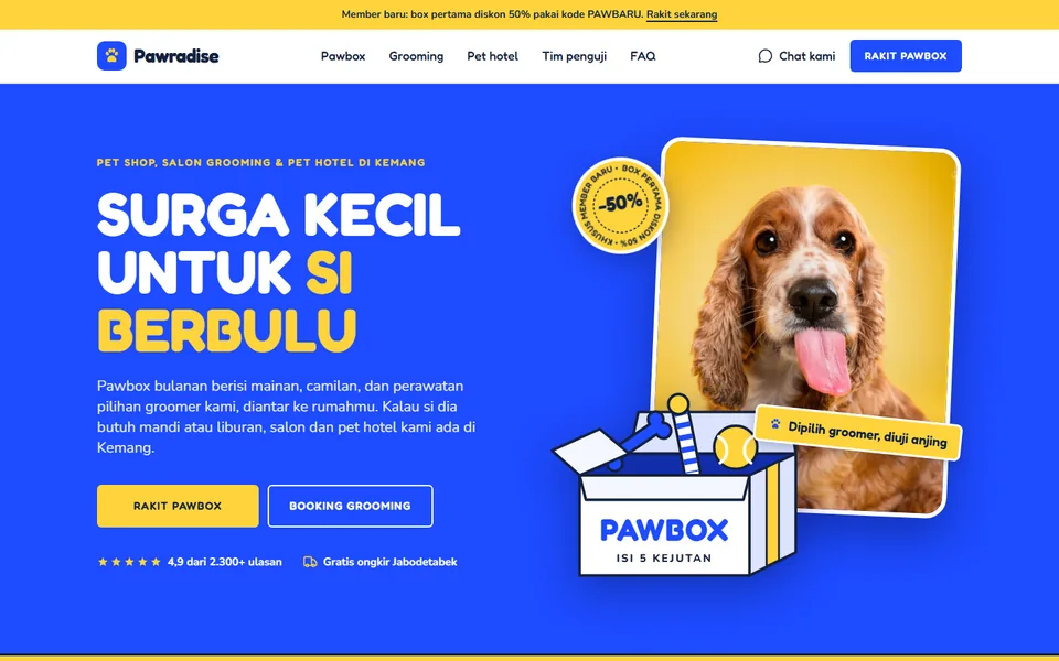 Tampilan halaman utama Pawradise