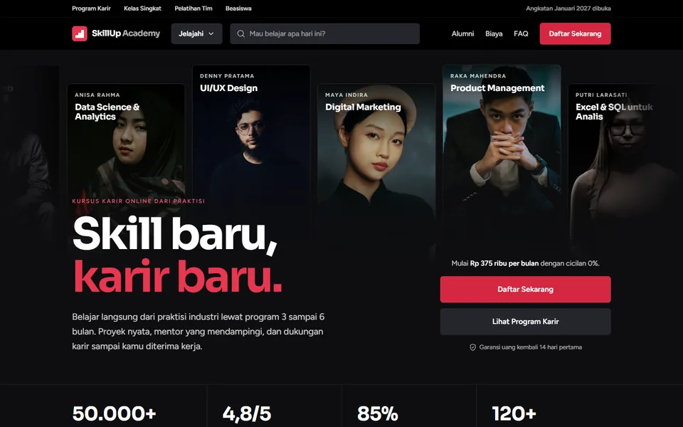 Tampilan halaman utama SkillUp Academy